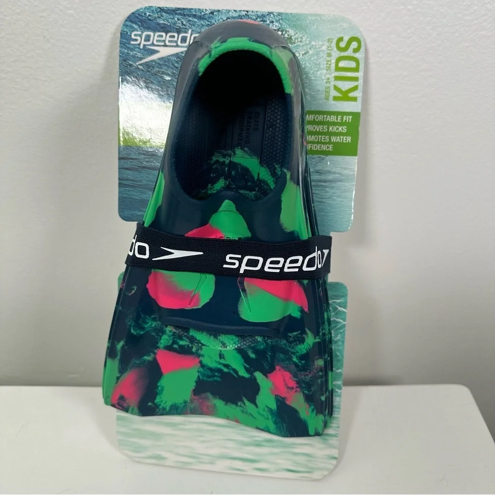 Speedo Kids' Swim Fin - Green Marble - Size: M Shoe Size: 1-2 Ages 3+ - Picture 4 of 7